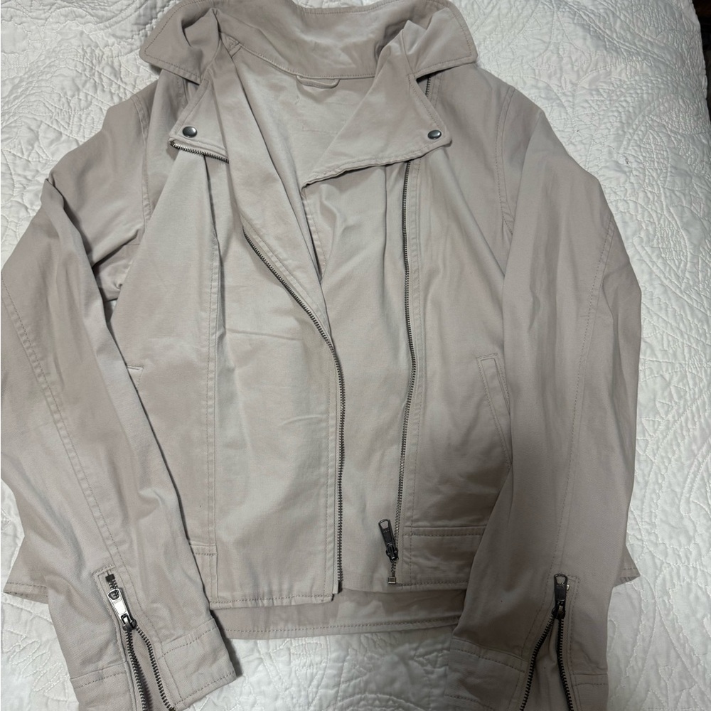 Old Navy Tan Bomber Jacket with High Collar and Zipper Closure- size large